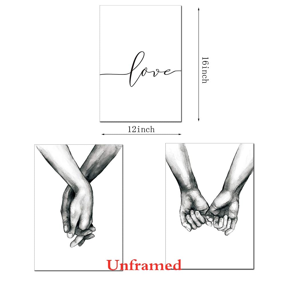 12"x16" Love and Hand in Hand Wall Art Canvas Print Poster, Black and White Sketch Art Line Drawing Decor Simplism Drawing Wall Art For Bedroom Living Room and Home Decor (Unframed)