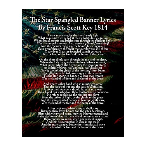 Star Spangled Banner Lyrics - National Anthem Wall Decor. This Patriotic Wall Art Poster Is An Ideal Wall Art For Home Decor, Military, Office and School Room Decor, Unframed (Medium)