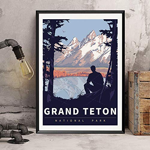 HCHANA Wyoming Grand Teton National Park America Vintage Travel Poster Art Print Painting Home Decoration Gift