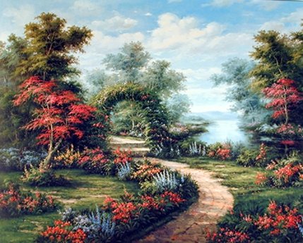 Landscape Wall Decor Garden Path Under Flower Arch Scenic‎ Art Print Poster (16x20)