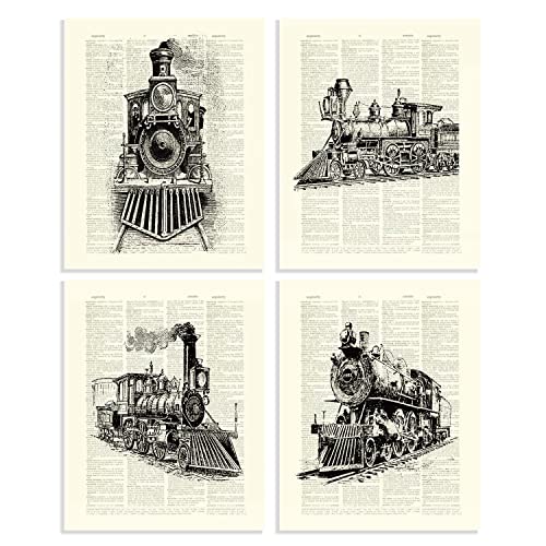 Vintage Steam Train Locomotive Transport Railroad Railway Trip Poster Wall Art Prints Train Themed Art Decor for Office Home,Train Lovers Gifts，8”x 10”Inch Poster Paintings Set of 4 Art Decor