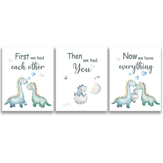 SUUURA-OO Cute Baby Dinosaur Watercolor Art Print poster, Set of 3 (8”X10”) Balloon Dinosaur Family Love Quote Wall Art Poster, Living Room Bedroom Home Decor Nursery Art Printing,Unframed (boy)