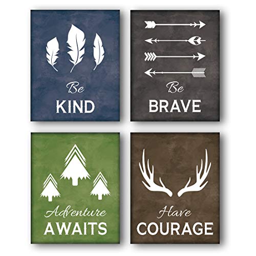 CHDITB Unframed Forest Wildlife Nursery Art Prints, Camping Wall Art Kids Room, Animals Inspirational Quotes Painting, Set Of 4（8" x10" ） Abstract Woodland Canvas Posters For Boys Classroom Decor