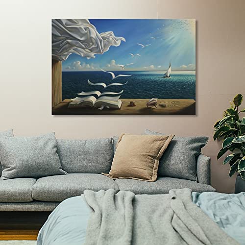 Salvador Dali's The Waves Book Sailboat Poster Canvas Wall Art Decorative Painting Living Room Decor Posters Bedroom Prints 08x12inch(20x30cm), Unframed