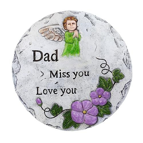 Dad Memorial Stone, Angel Memorial Garden Stone in Memory of Dad in Heaven,Sympathy Gift for Loss of Dad, Remembrance of Beloved Father Bereavement Keepsake Gift,10 inch