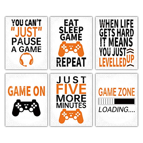 Noare Video Game Canvas Printing Wall Art Funny Gaming Poster Inspirational Quote Picture for Kids Teen Boy room Bedroom Playroom Home Decor,6 pcs,No Frame