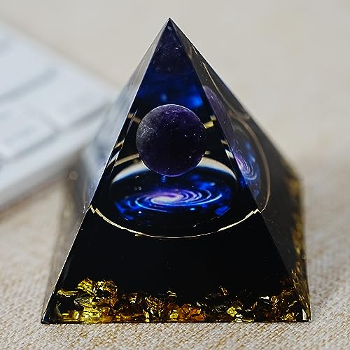 KUNIJIWA Orgone Pyramid of Success-Harness The Power of Healing Crystals, Tiger's Eye and Amethyst to Relieve Stress, Energy Generator Healing Crystal Pyramid