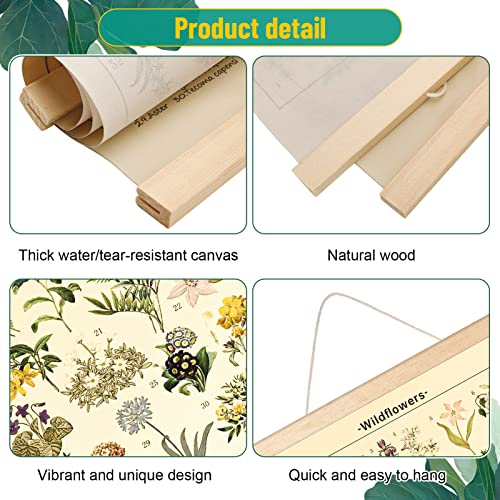 Chenkaiyang 2 Pcs Vintage Hanging Poster,Flowers Wall Hanging Botanical Rustic Retro Wall Art Prints Flower Chart Posterfor Living Room Decor,12.7 X 21.6 Inch