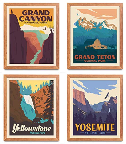 HerZii Prints National Park Posters & Prints - Set Of 4 Vintage National Parks Poster | Nature Wall Art Decor | Mountain Travel Posters (8"x10" UNFRAMED)