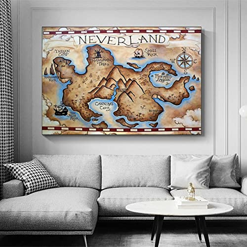 ZZHIY Neverland Map California Map Canvas Art Poster and Wall Art Picture Print Modern Family Bedroom Decor Posters 08x12inch(20x30cm)