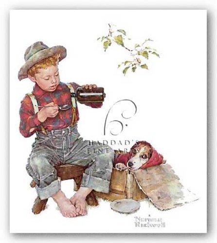 Mysterious Malady by Norman Rockwell a Boy and His Dog Series 11"x14" Art Print Poster