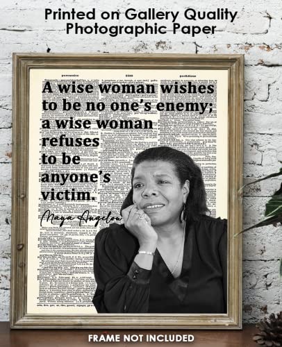 Inspirational Wall Art Poster "A Wise Woman Wishes…", Maya Angelou 8x10 Dictionary, Motivational Wall Art & Positive Affirmations Wall Decor for Bedroom, Teen Girl, Boy & Office Decor for Men, Women