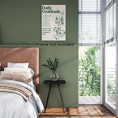 Vintage Green Inspirational Quotes Daily Gratitude Posters for Room Aesthetic Cute Sunflower Butterfly Food Canvas Wall Art Painting Retro Wall Decor Pictures for Kitchen Dining Room 12x16in Unframed