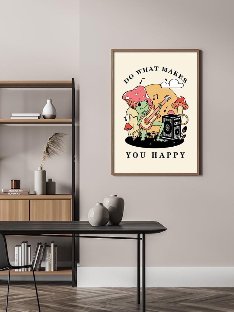 KIJDID Funny Frog Mushroom Do What Makes You Happy Poster Inspirational Quotes Bathroom Canvas Wall Art Uplifting Encouragement Women Print Painting Room Girls Bedroom Decor 12x16in Unframed