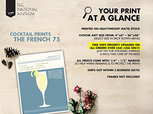 French 75 Cocktail Poster, Retro Food Drink Poster, Vintage Style Graphic Art, Mid Century Modern Design Poster, Cocktail Print, French 75