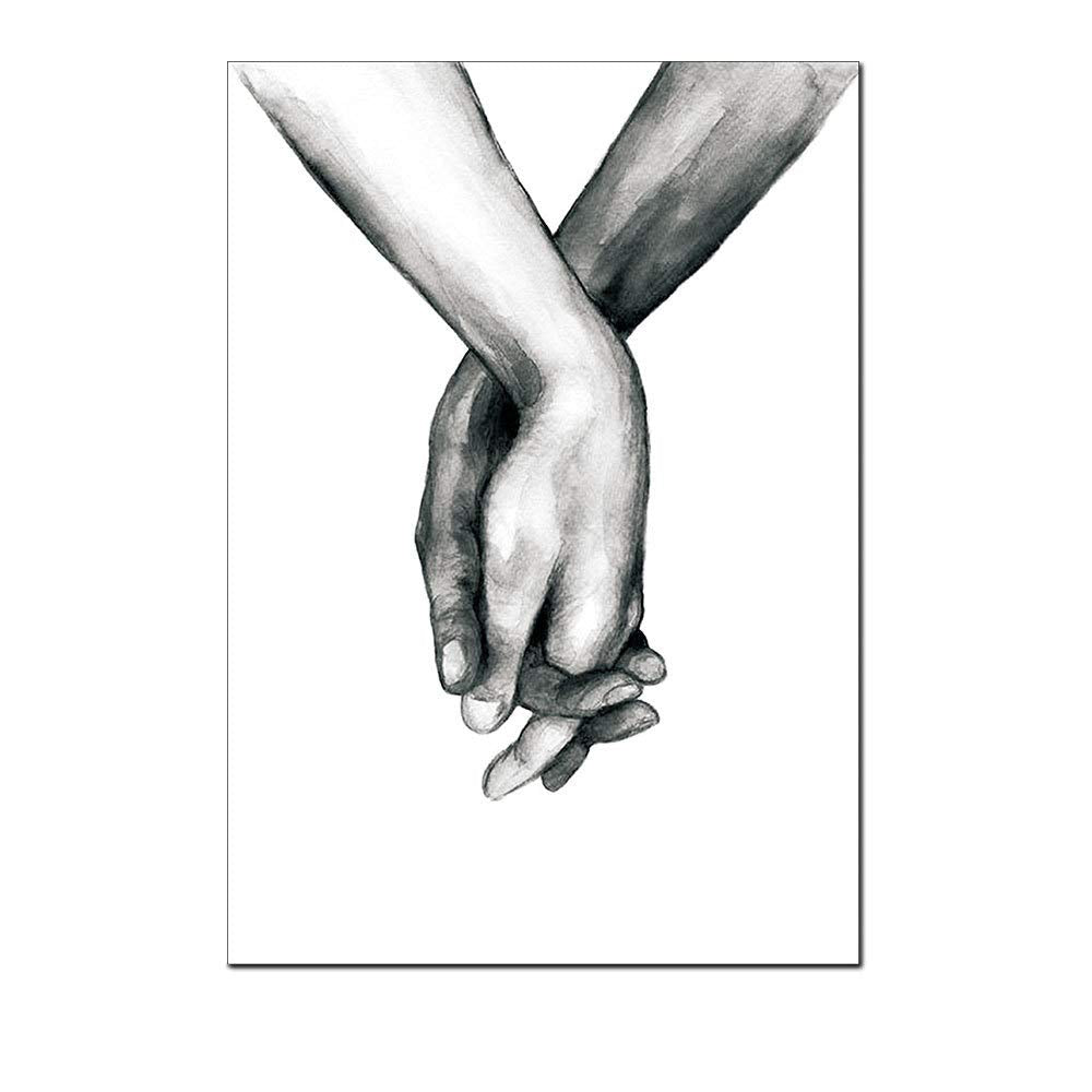 Wall Art for Bedroom Living Room Minimalist Black and White Canvas Print Poster Love Hand in Hand Sketch Art Line Paintings Home Decor (8x10 inches) …