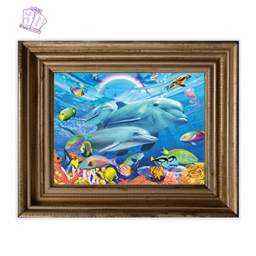 3D LiveLife Lenticular Wall Art Prints - Dolphin Family from Deluxebase. Unframed 3D Ocean Poster. Perfect wall decor. Original artwork licensed from renowned artist, Michael Searle