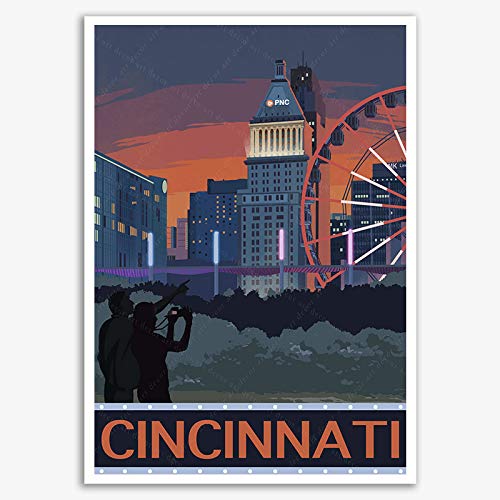 xtvin USA Cincinnati Ohio America Vintage Travel Poster Art Print Canvas Painting Home Decoration Gift (12X18 inch)
