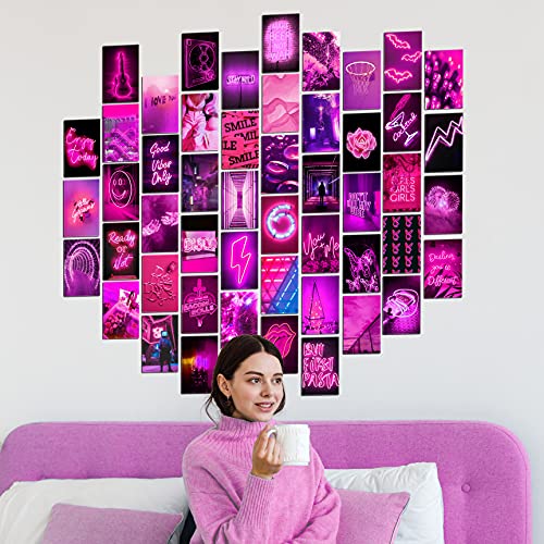 KOLL DECOR wall collage kit - 50 Set 4''x6'' Prints Aesthetic images neon posters hot pink Room Collage Decoration for Teen Girls