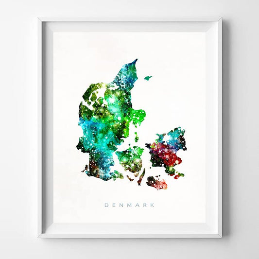Denmark Watercolor Map Wall Art Poster Home Decor Print Watercolour Artwork - Unframed