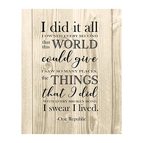 One Republic - I Swear I Lived Song Lyric Wall Art Print, This Ready to Frame Modern Music Wall Art Poster is Perfect For Home, Music Room, Studio, And Living Room Decor Aesthetic - Unframed - 8x10"