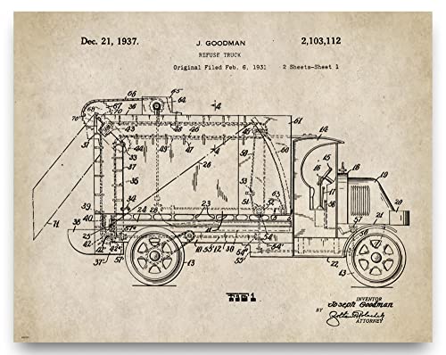 Garbage Truck Driver Patent Poster Art Print 11x14 Sanatation Worker Toys Wall Decor Pictures