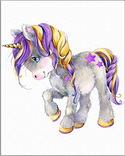 7Dots Art. Baby Unicorn. Watercolor Art Print 8"x10" on Fine Art Thick Watercolor Paper for Girl's Kid's Children's Room, Bedroom. Wall Art Decor Poster for Baby-Girls. (Violet)