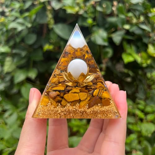 Orgone Pyramid, Healing Crystals Pyramid and Healing Stones, Healing Pyramid with Tiger Eye Lotus Symbol for Yoga, Reiki, Meditation, Chakra Balancing