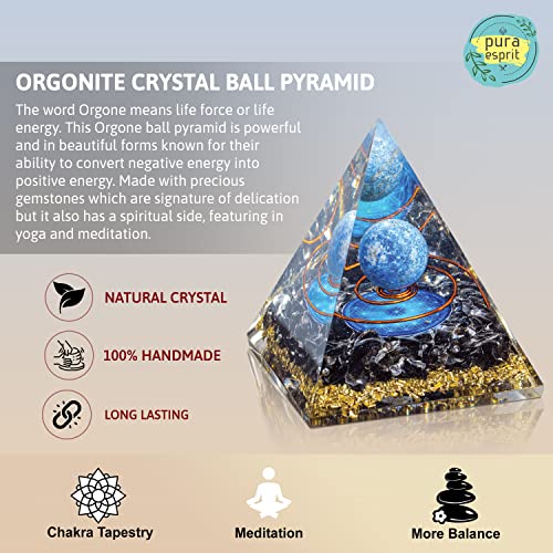 Orgone Pyramid - Positive Energy Orgone Generator - Lapis Lazuli Crystal Sphere Flower of Life Orgonite Pyramid - Meditation Aids Sleep Crystal Pyramid Attract Wealth Wisdom - Spiritual Christmas Gift