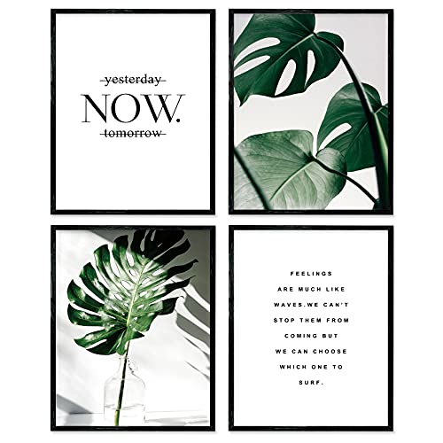 Botanical Prints Poster Wall Decor, Motivational Wall Art Prints Poster, 8x10 Canvas Prints Unframed Set of 4, Plant Posters Aesthetic for Bedroom