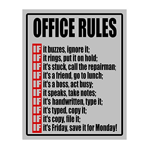 Office Rules - Black And White Wall Decor Decor Home Decor Wall Art, Funny Posters Wall Decor Print For Office Decor, Kitchen Decor, Dorm Decor or Keepsake Room Decor For Teen Girls, Unframed - 8x10