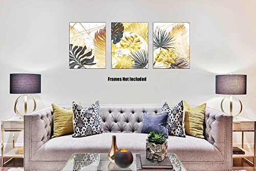 Black and Gold Leaf Canvas Print Wall Art,Unframe Tropical Monstera Palm Leaves Poster Wall Décor ,Modern Art Plants Leaf Picture Oil Painting Wall Mural for Living Room Bedroom Office-16"x20"x3