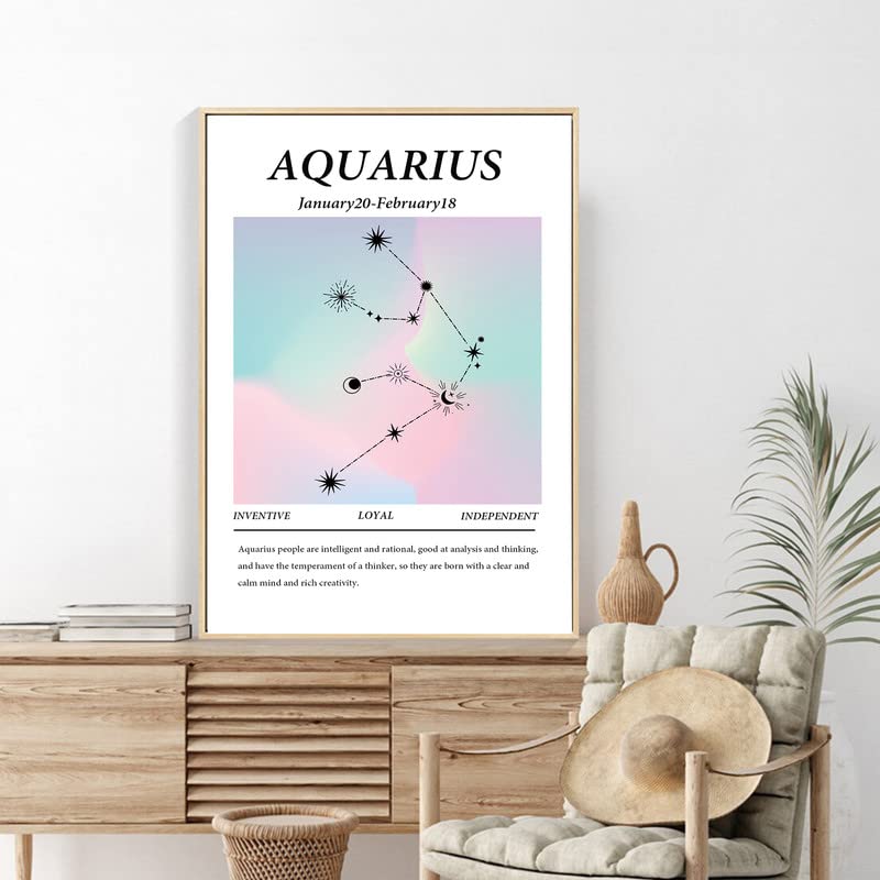 Aquarius Canvas Posters,Astrology Wall Decor Room Aesthetic Canvas Prints,Zodiac Gifts,Twelve Constellations Handmade Prints,Birthday Gift for Best Friend Romantic Gift 8x12inch Unframed