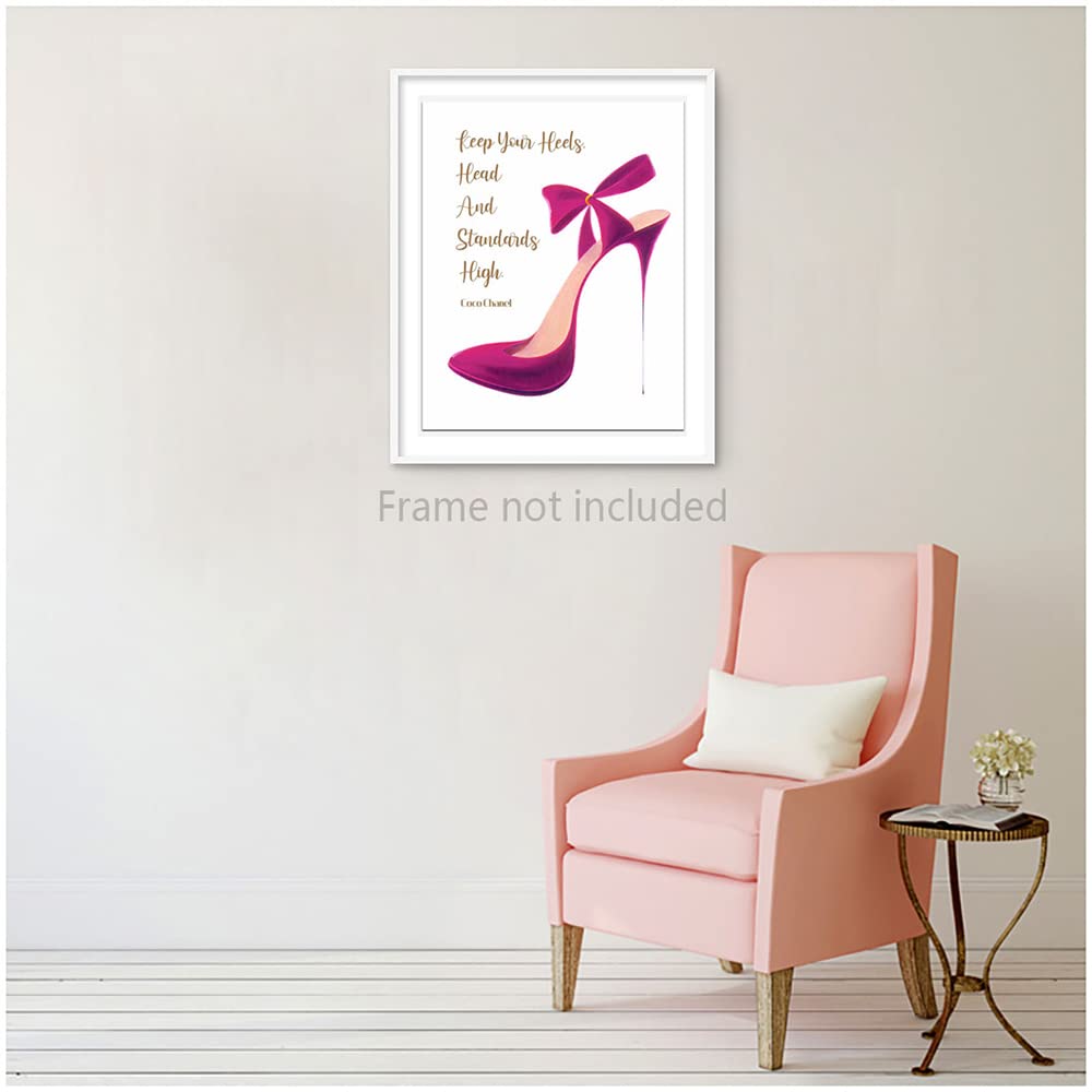 heshengzaixian Keep Your Heels Head Standards High Inspirational Quote Wall Art Prints,Modern Fashion Décor Poster for Girls Room Spa Beauty Salon, Gift for Girlfriend Set1(Unframed) 8x10
