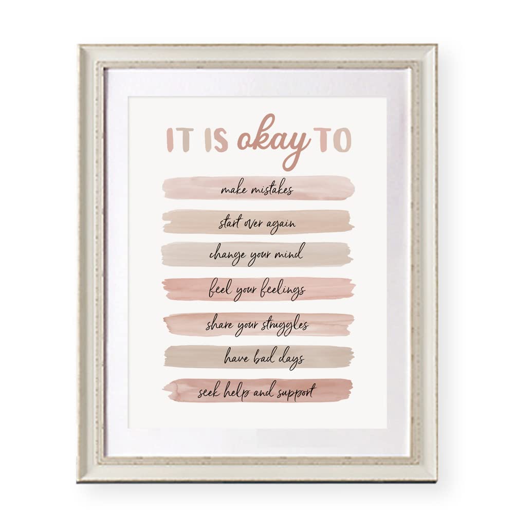 It's Okay To Quotes, Note To Self Poster, School Counselor Art Print, Anxiety Quotes, Counseling Office Decor, Psychologist, Social Worker Wall Decor, Unframed (8X10 INCH)