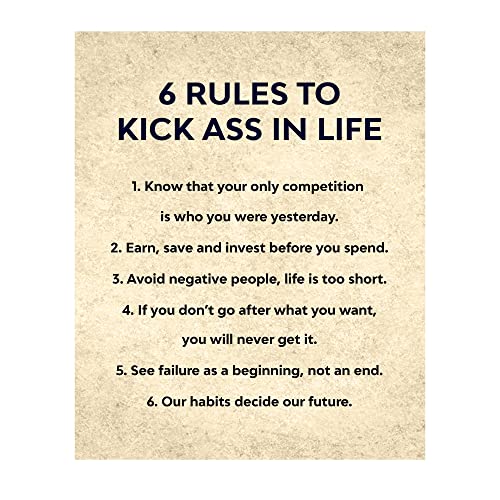 "Six Rules to Kick Ass in Life"-Inspirational Wall Art-8 x 10" Fierce Motivational Poster Print-Ready to Frame. Home-Office-Studio-Dorm Decor. Perfect Desk & Cubicle Sign. Great Gift of Motivation!
