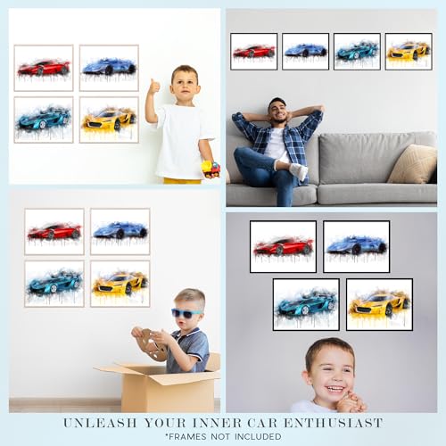 Insire Car Posters for Boys Room, Cars Posters for Boys Room, Super Car Posters for Boys Room Fast Cars Posters Car Prints for Boys Room Cars Pictures for Wall, Little Boys Posters Unframed (8x10”)
