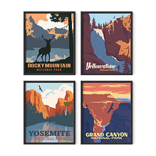 HAUS AND HUES Vintage Poster Set national parks Art Prints Nature Wall Art, and Mountain Print Set Abstract, Mountain Posters, Nature Prints, 8"x10" UNFRAMED