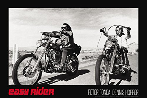 (24x36) Easy Rider Movie (Dennis Hopper & Peter Fonda on Motorcycles, Black) Poster Print
