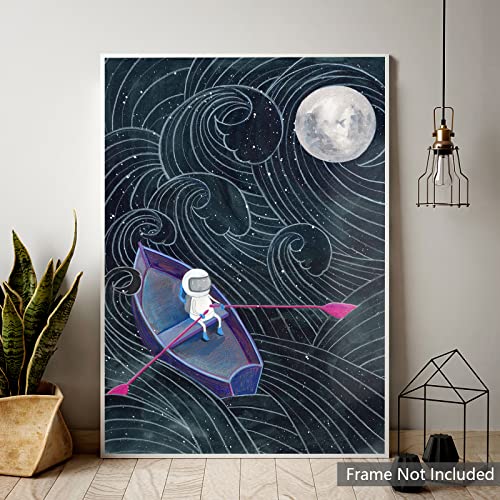 Selitiyer Astronaut Wall Art Dark Background Bedroom Wall Decor Universe Canvas Prints Space Boating Poster Kids Baby Room Wall Art for Kids Bedroom Home Decor 16x24 Inch No Frame