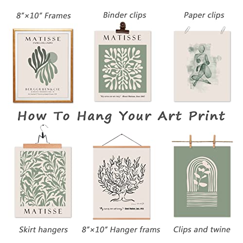 ARPEOTCY Matisse Wall Art Prints, Sage Green Retro Art Posters, Abstract Master Prints for Bedroom Wall Decor Aesthetic, Set of 6, 8x10in, Unframed