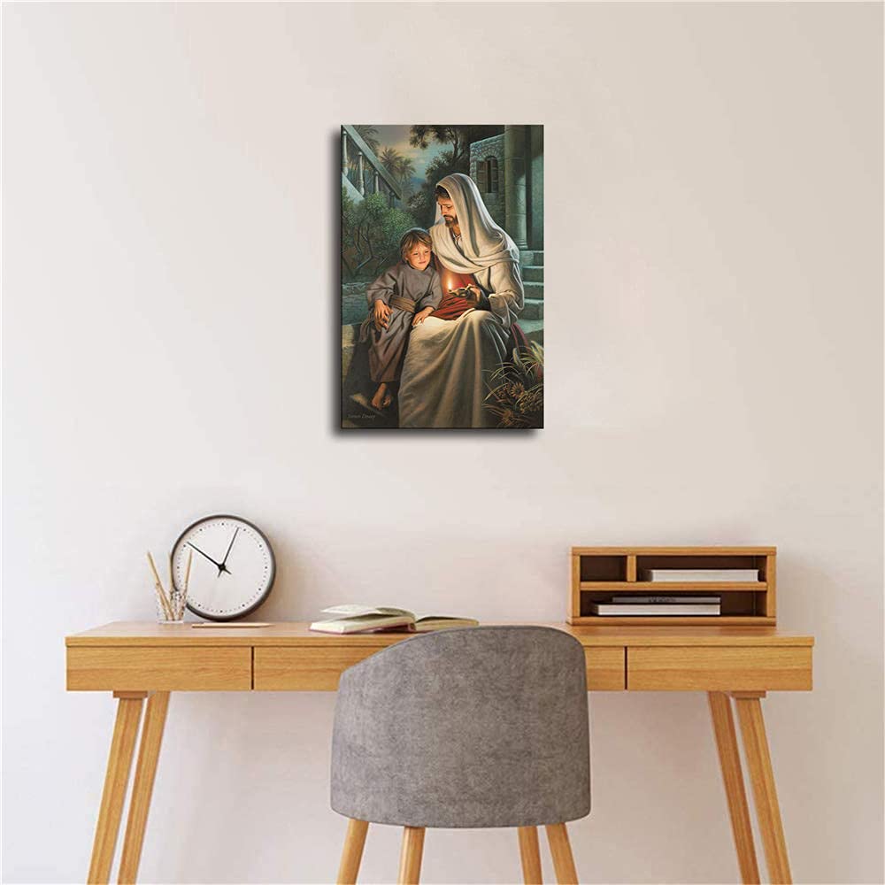 Simon Dewey Jesus Christ and Child Canvas Wall Art Poster Picture Print Home Room Decor Black White Mural -414 (8x12inch-NoFramed)