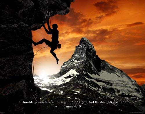 Religious Inspirtational Motivational Poster Art Print 11x14 James 4:10 Rock Climbing Jesus Bible Wall Decor Pictures