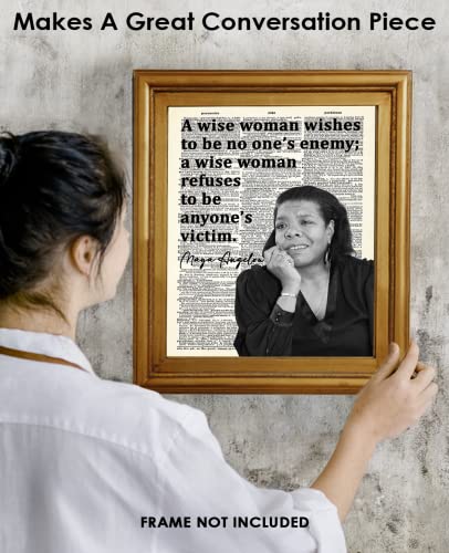 Inspirational Wall Art Poster "A Wise Woman Wishes…", Maya Angelou 8x10 Dictionary, Motivational Wall Art & Positive Affirmations Wall Decor for Bedroom, Teen Girl, Boy & Office Decor for Men, Women