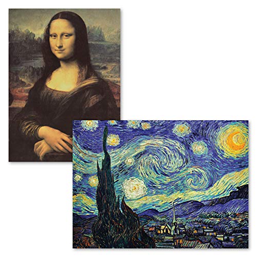 Palace Learning 2 Pack - Mona Lisa Poster by Leonardo Da Vinci + Starry Night by Vincent Van Gogh - Fine Art Prints (Laminated, 18" x 24")