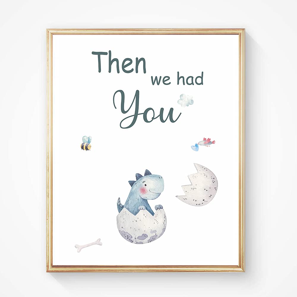 SUUURA-OO Cute Baby Dinosaur Watercolor Art Print poster, Set of 3 (8”X10”) Balloon Dinosaur Family Love Quote Wall Art Poster, Living Room Bedroom Home Decor Nursery Art Printing,Unframed (boy)