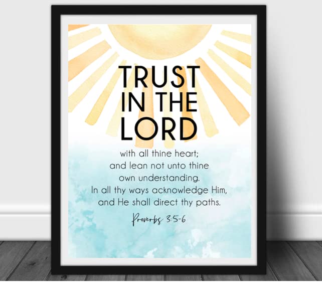 Trust in the Lord Poster, Christian Religious Art, Inspirational, Motivational Print, Bible Quotes, Bible Verse- 11x14 - Unframed Print - Decor for Home, Bedroom, Nursery, Kids Room, Dorm, Gift 