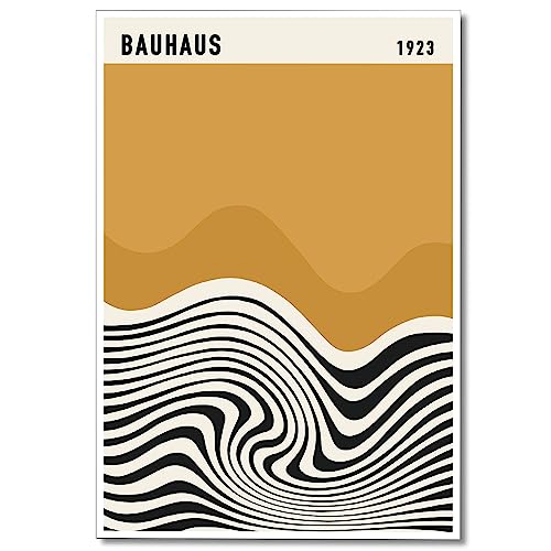 Neejaold Bauhaus Orange Poster, Mid Century Modern Bauhaus Wall Art, Funky Abstract Black White Geometric Line Prints, Vintage Eclectic Art Nouveau Pictures Decor for Living Room 12x16in Unframed