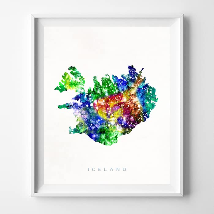 Iceland Watercolor Map Wall Art Poster Home Decor Print Watercolour Artwork - Unframed