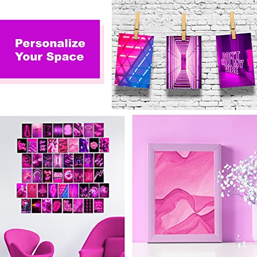 KOLL DECOR wall collage kit - 50 Set 4''x6'' Prints Aesthetic images neon posters hot pink Room Collage Decoration for Teen Girls